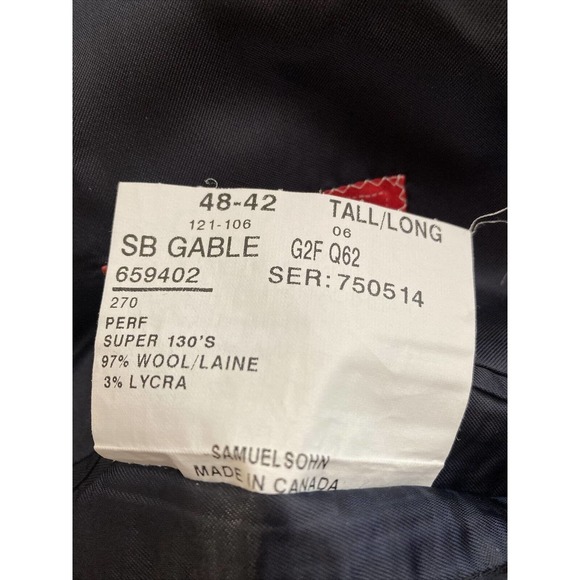 Samuelsohn Performance Wool Sport Coat Blazer 2 Button SB Gable Mens 48-42 Long - Picture 10 of 10